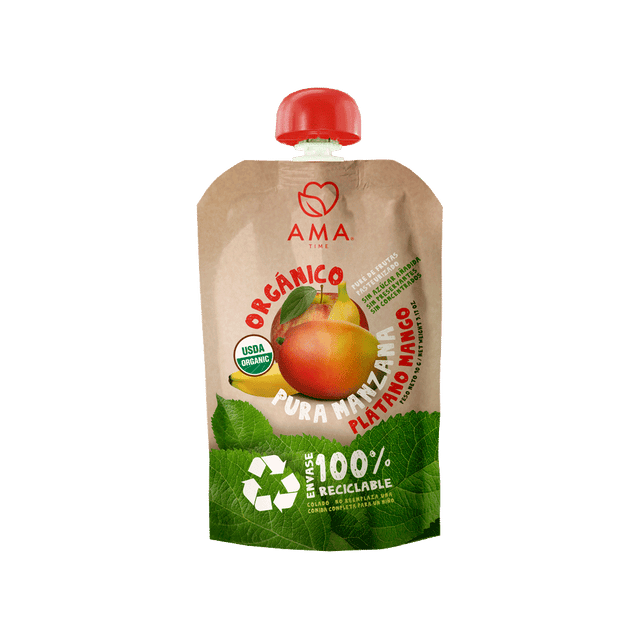 Compota Ama Time Puré Manzana Plátano Mango 90g - Orgánica