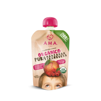 Compota Ama Time Puré Manzana Frambuesa 90g - Snack Frutal
