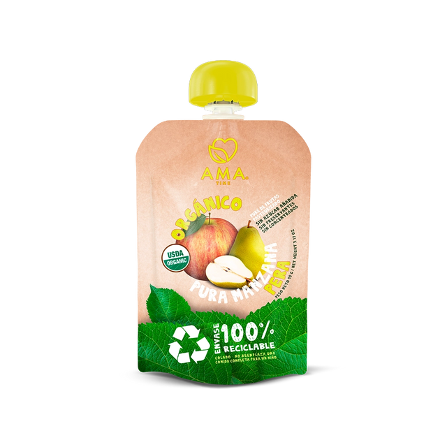 Compota Ama Time Puré Manzana y Pera 90g - Colación Saludable