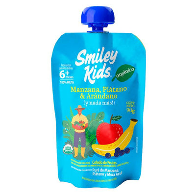 Compota Orgánica Smiley Kids Manzana Plátano Arándano 90g
