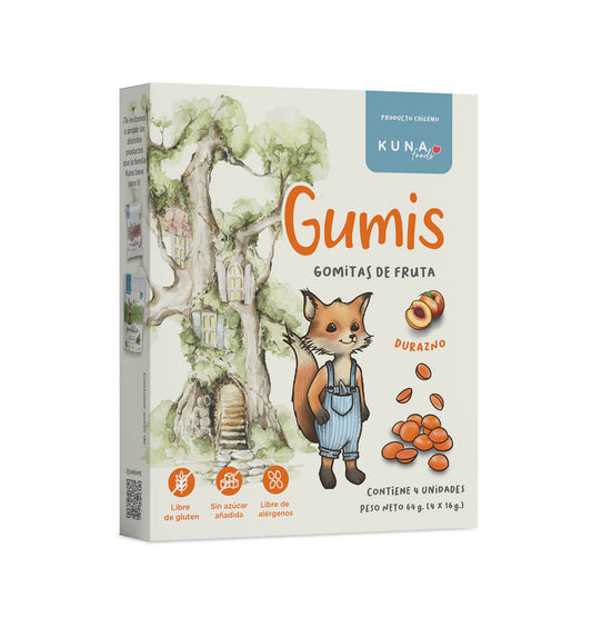 Gomitas de Fruta Gumis Durazno Kuna Foods 16g - Sin Azúcar