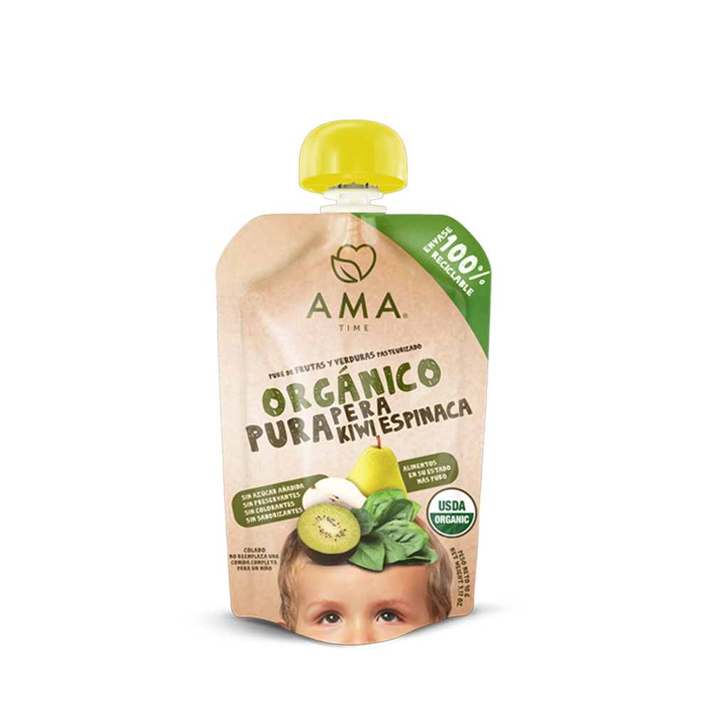 Compota Ama Time Puré Kiwi y Espinaca 90g - Pouch Verde