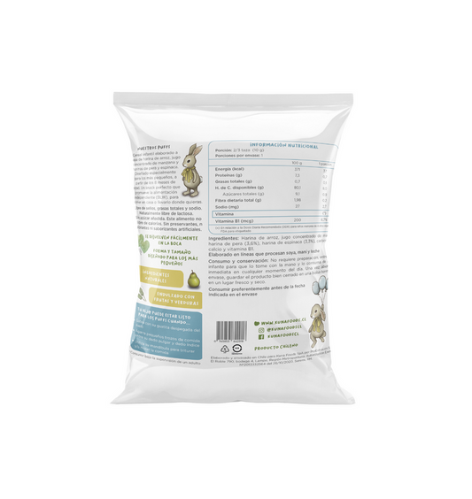 Cereal Puffs Kuna Foods Pera Espinaca 10g - Snack Saludable