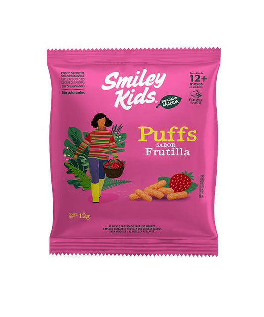 Cereal Puffs Smiley Kids Sabor Frutilla 12g - Snack Bebé Sin Gluten