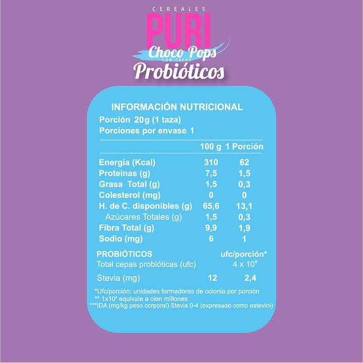 Cereal PuriCereal Choco Pops 20g - Colación Sin Azúcar