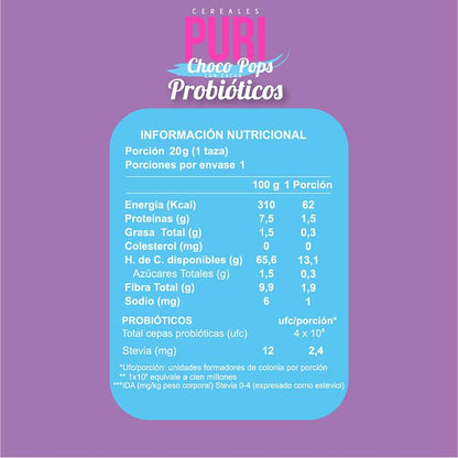 Cereal PuriCereal Choco Pops 20g - Colación Sin Azúcar