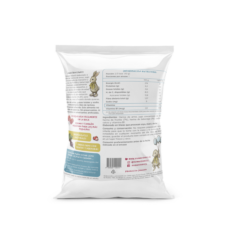 Snack Infantil Puffs Kuna Foods Frutilla Betarraga 10g - Vegano