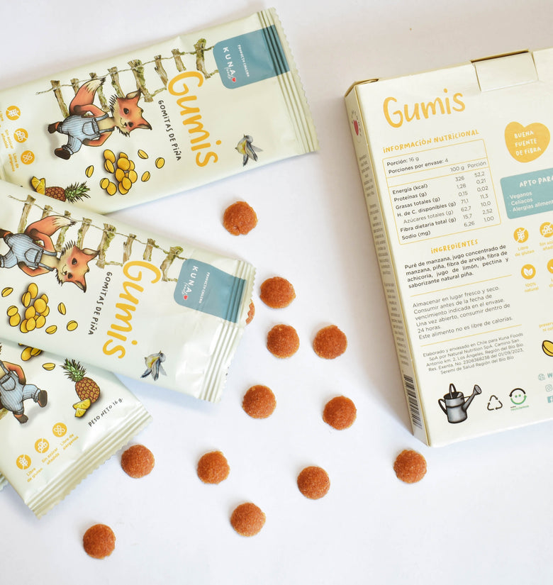 Gomitas de Fruta Gumis Piña Kuna Foods 16g - Snack Natural