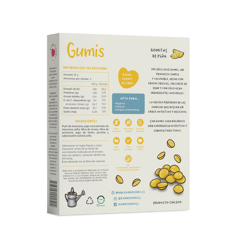 Gomitas de Fruta Gumis Piña Kuna Foods 16g - Snack Natural
