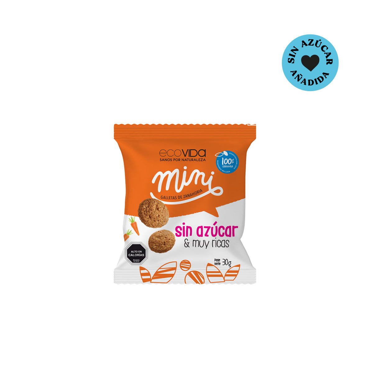 Mini Galletas Ecovida Zanahoria Sin Azúcar 30g - Colación Escolar