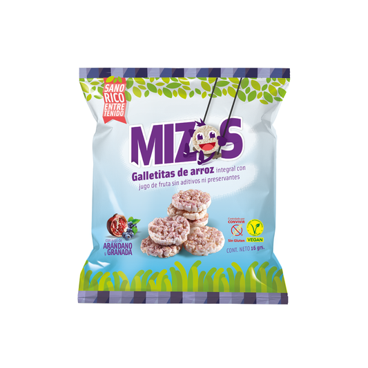 Mini Galletas de Arroz Arándano Mizos 16g - Colación Saludable