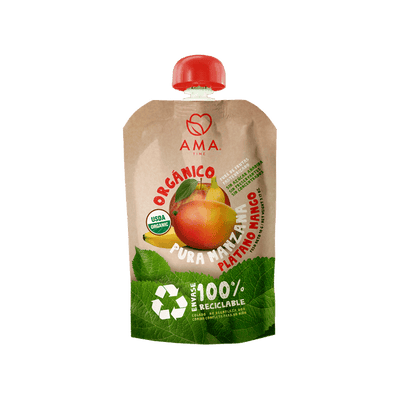 Compota Ama Time Puré Manzana Plátano Mango 90g - Orgánica