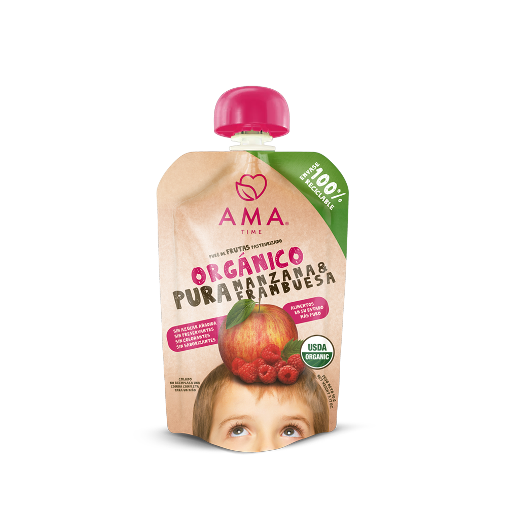 Compota Ama Time Puré Manzana Frambuesa 90g - Snack Frutal