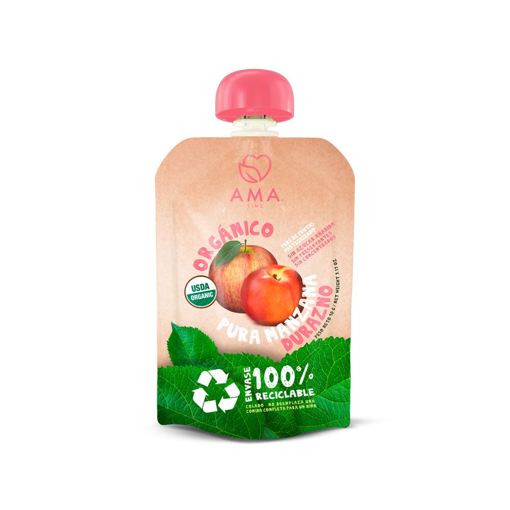 Compota Ama Time Puré Manzana y Durazno 90g - Sin Azúcar