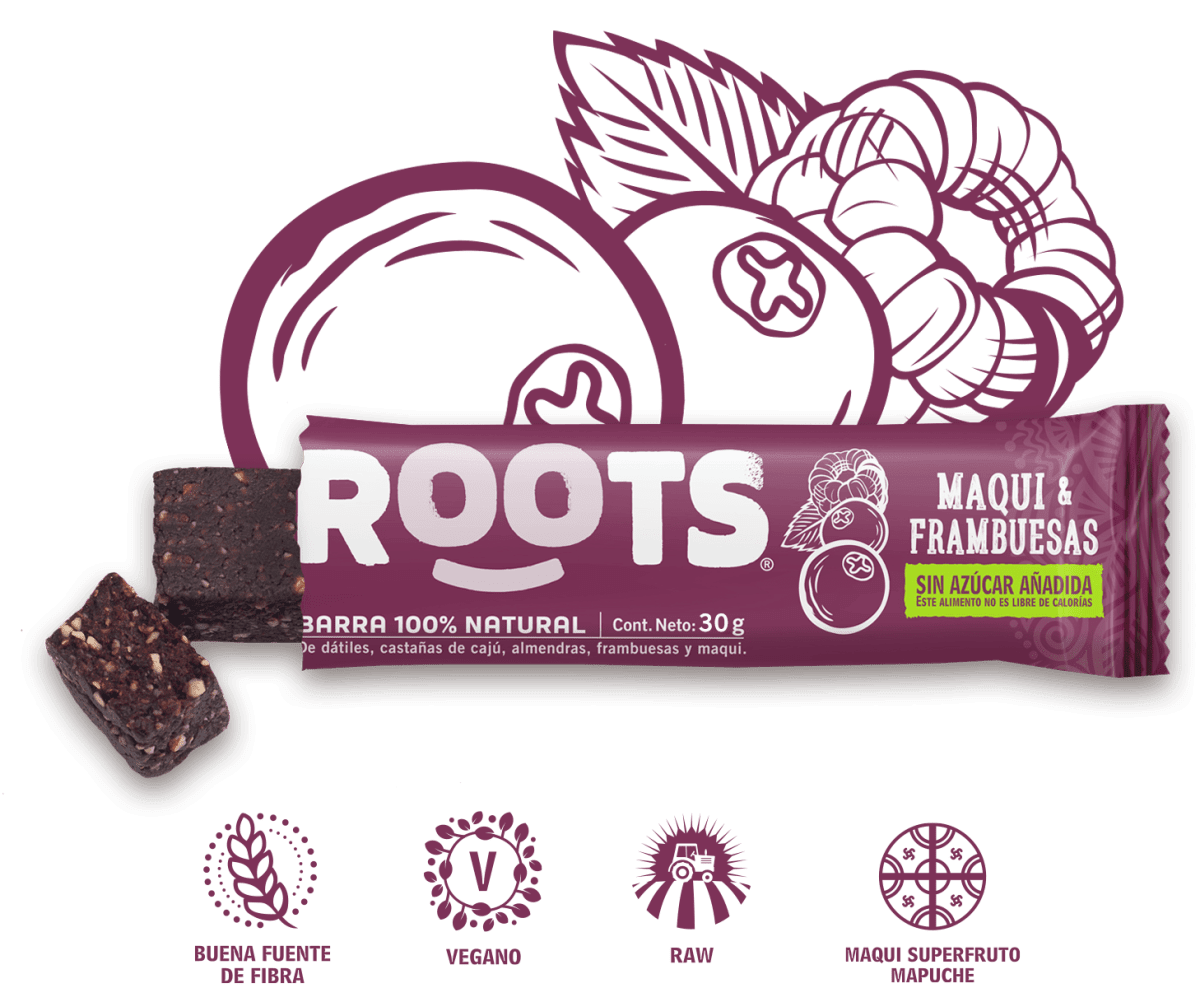 Barra Saludable Roots Maqui y Frambuesa 30g - Snack Vegano