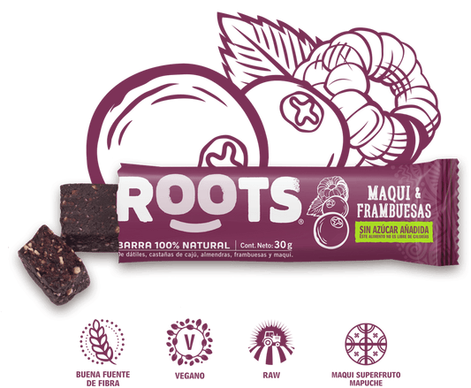 Barra Saludable Roots Maqui y Frambuesa 30g - Snack Vegano