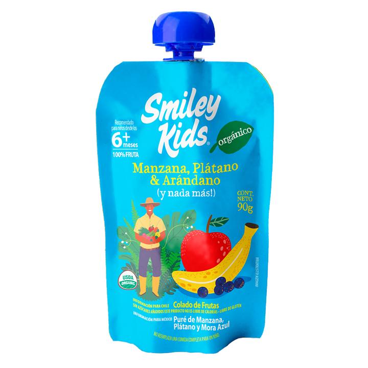 Compota Orgánica Smiley Kids Manzana Plátano Arándano 90g
