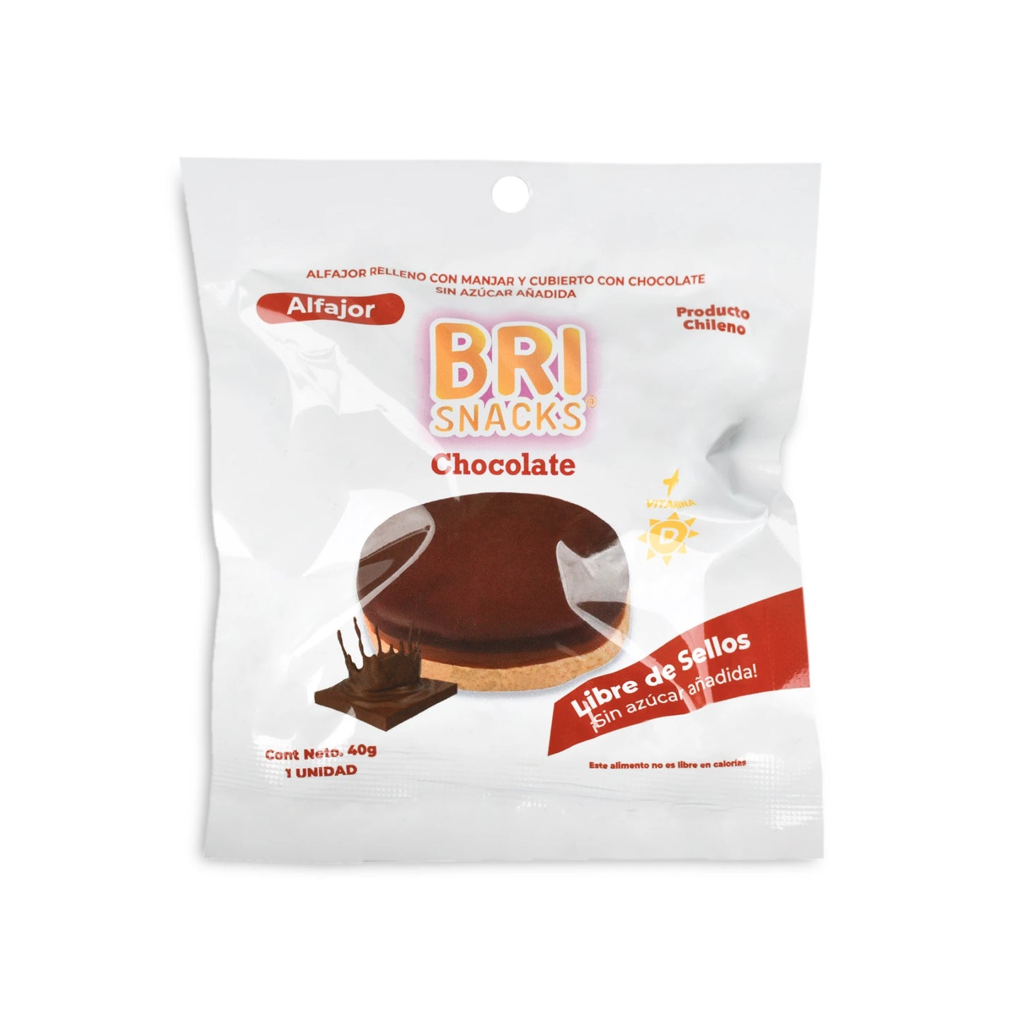 Alfajor Bañado Brisnack Manjar Chocolate Sin Azúcar 40g