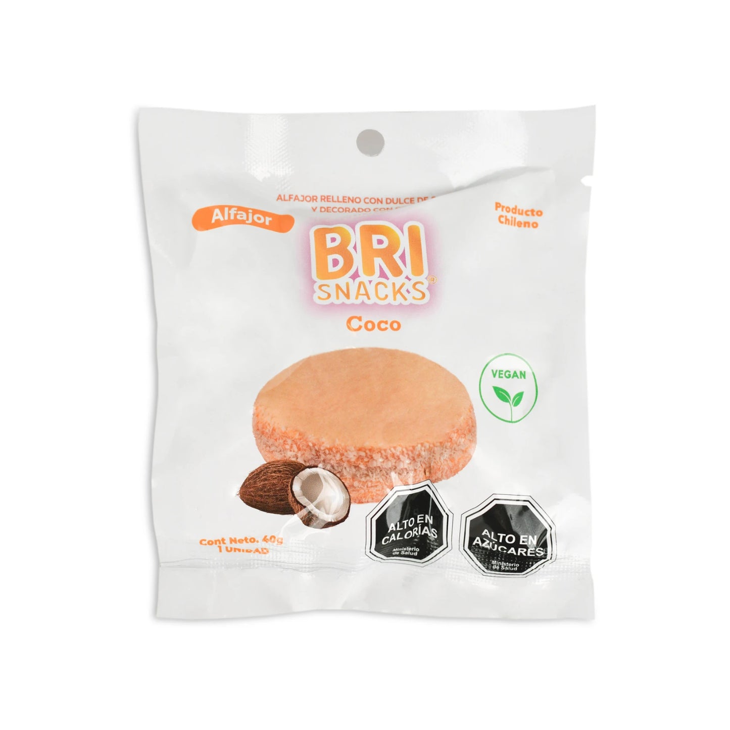Alfajor Vegano Brisnack Sabor Coco 40g - Basado en Plantas