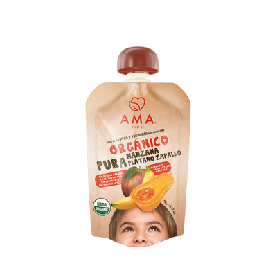 Compota Ama Time Puré Manzana Plátano Zapallo 90g - Vegano