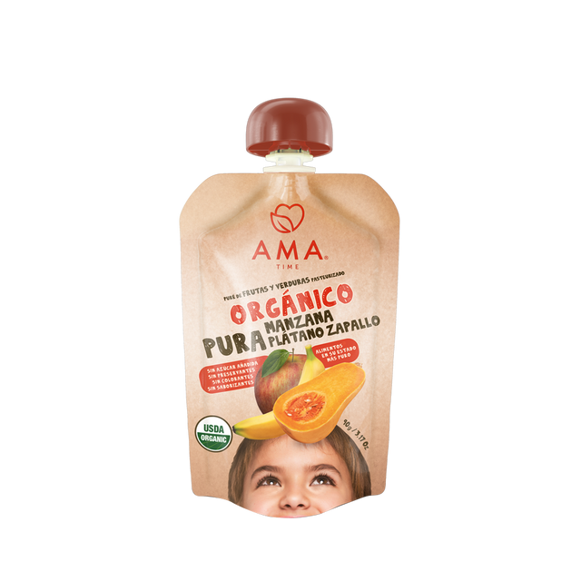 Compota Ama Time Puré Manzana Plátano Zapallo 90g - Vegano